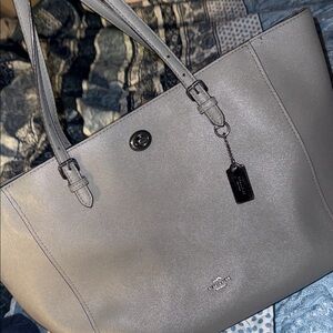 Coach Silver Leather Tote Bag